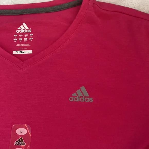 NWT ADIDAS Performance Size L Long Sleeve Slim Fit CLIMALITE Pink Shirt - Picture 3 of 8